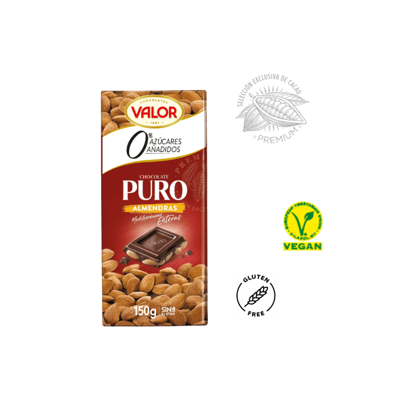 CZYSTA CZEKOLADA Z MIGDAŁAMI 150 GR VALOR BEZ CUKRU
